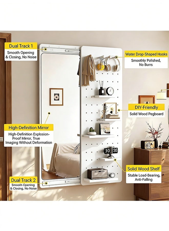Multi-Functional Wall Mirror, Full-Length Mirror with Hidden Storage Shelf & Sliding Hooks, Space-Saving Full-Length Dressing Mirror for Bedroom, Living Room, Entry Hall - Image 3